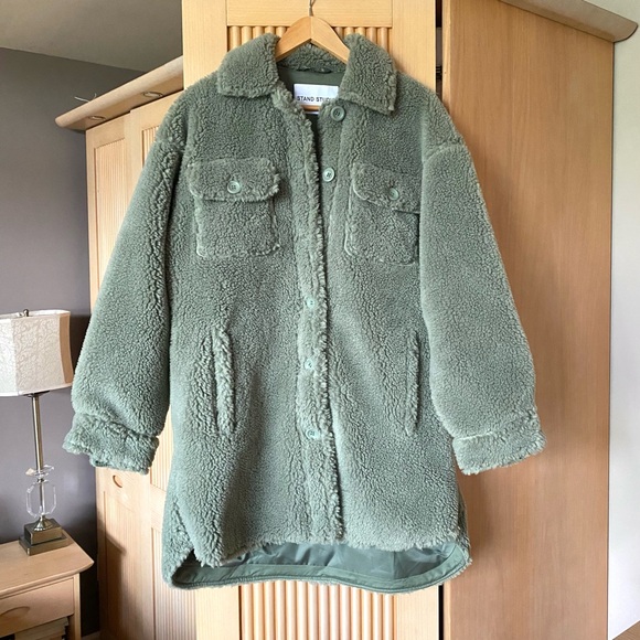 Stand Studio Sabi faux fur teddy sherpa jacket sage green - Picture 6 of 13
